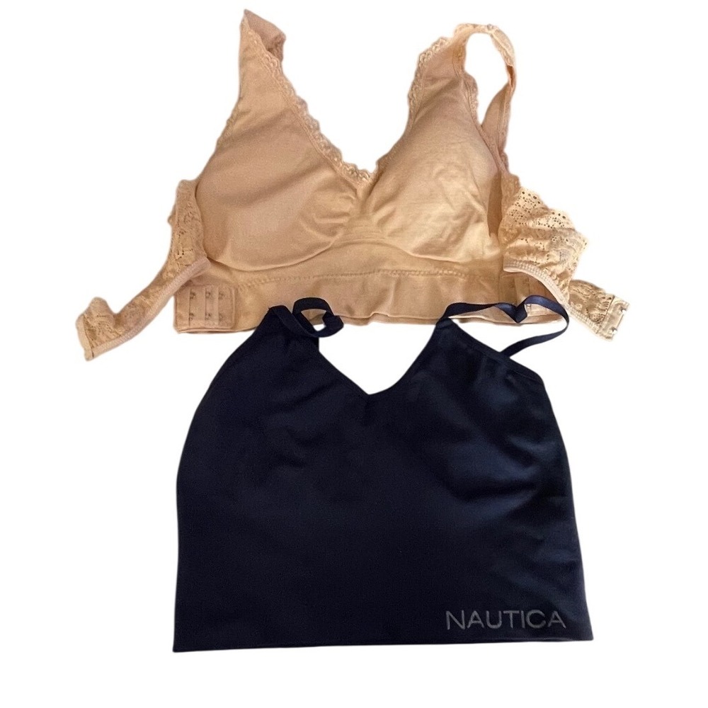 Nautica Navy Blue Seamless Bralette & Tan Lace Trim Bralette bundle